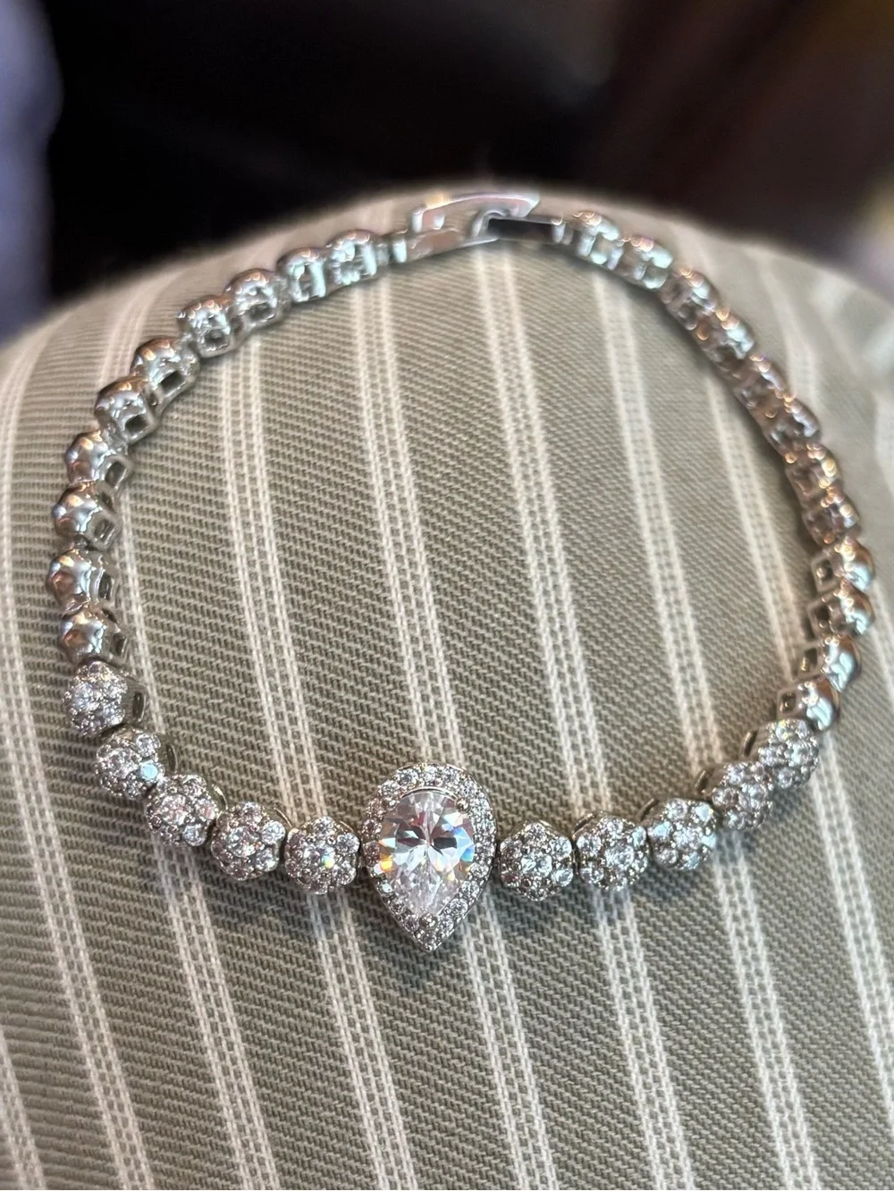 Teardrop Halo Tennis Bracelet - Silver tone with Clear Crystals Fashion Jewelry